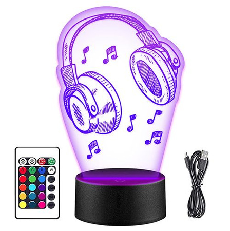  LED NIGHT LAMP, HEADPHONES, 3D MUSIC + REMOTE 