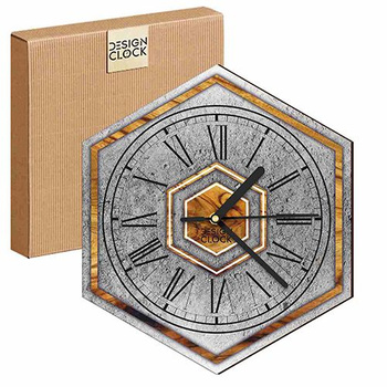 WOODEN WALL CLOCK CONCRETE HEXAGON