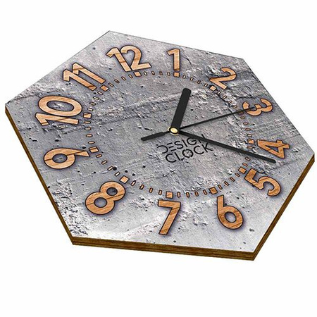  WOODEN WALL CLOCK CONCRETE HEXAGON 