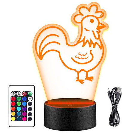  LED NIGHT LAMP ROOSTER 3D + REMOTE