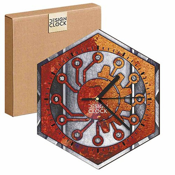 WOODEN WALL CLOCK IRON HEXAGON