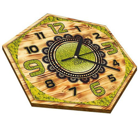  WOODEN WALL CLOCK NATURE HEXAGON 