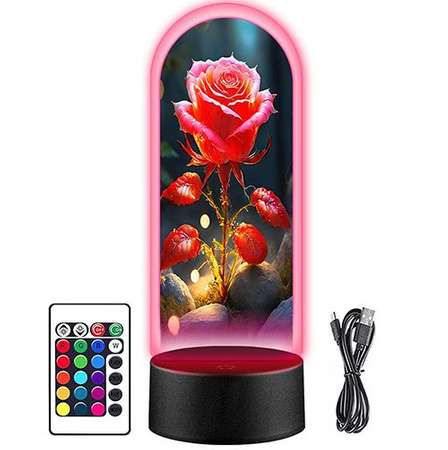 LED NIGHT LAMP ROSE 3D ROSES + REMOTE