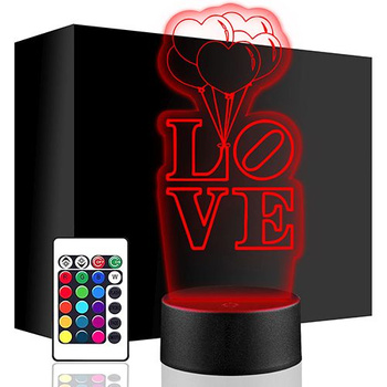 LAMPKA NOCNA LED KWIATEK LOVE 3D + PILOT