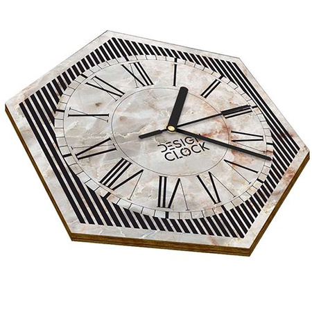  WOODEN WALL CLOCK MARBLE CONCRETE HEXAGON 