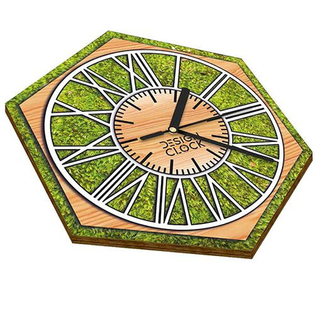  WOODEN WALL CLOCK NATURE HEXAGON 