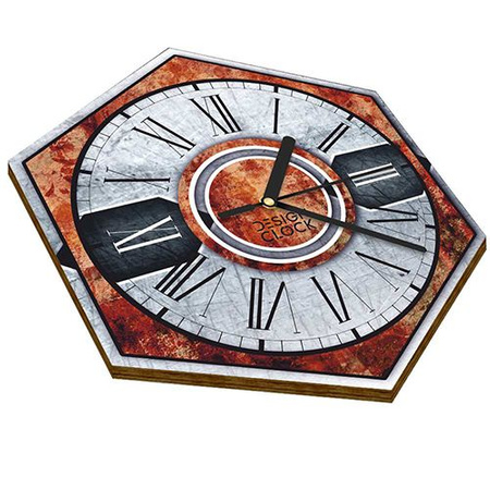  WOODEN WALL CLOCK IRON HEXAGON 