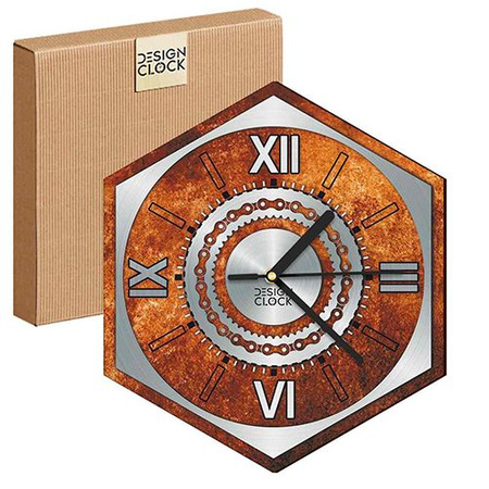  WOODEN WALL CLOCK IRON HEXAGON 