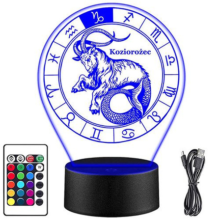 LAMPKA NOCNA LED KOZIOROŻEC ZNAK ZODIAKU + PILOT