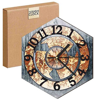 WOODEN WALL CLOCK IRON HEXAGON