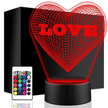 LAMPKA NOCNA LED SERCE LOVE 3D + PILOT