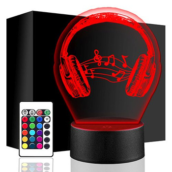 LED NIGHT LAMP HEADPHONES MUSIC NOTES + REMOTE