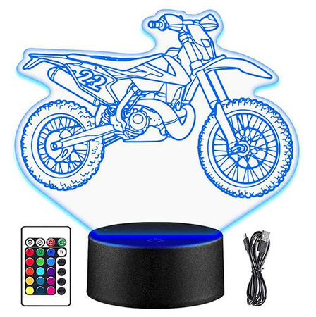 LAMPKA NOCNA LED MOTOCROSS MOTOR 3D + PILOT