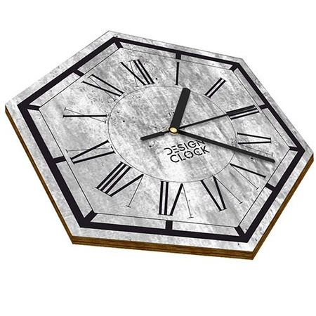  WOODEN WALL CLOCK CONCRETE HEXAGON 