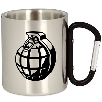 METAL TOURIST MUG WITH CRABINER HAND GRANADE