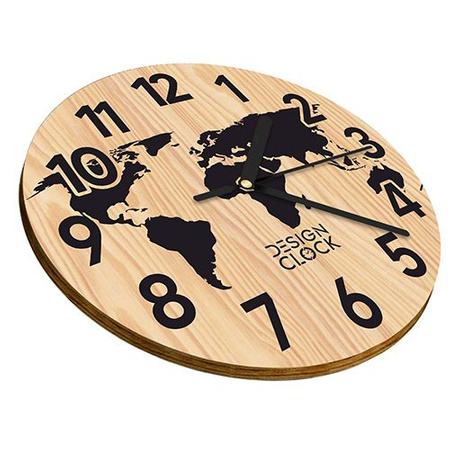 WOODEN WALL CLOCK WORLD MAP