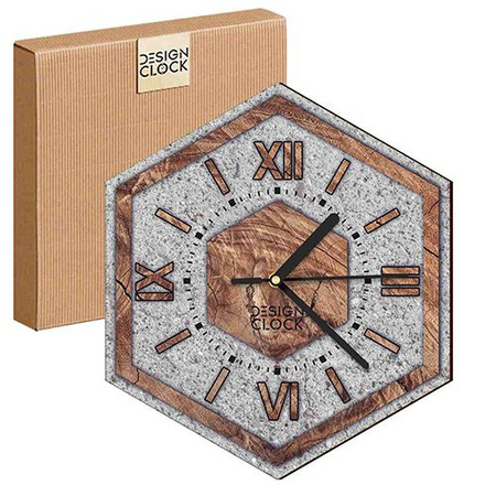  WOODEN WALL CLOCK CONCRETE HEXAGON 