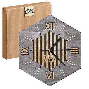 WOODEN WALL CLOCK CONCRETE HEXAGON