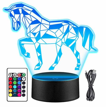 LAMPKA NOCNA KOŃ KONIK Jeździectwo 3D LED + PILOT 