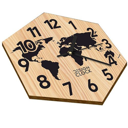  WOODEN WALL CLOCK HEXAGON MAP