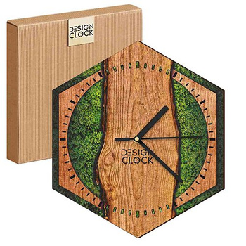 WOODEN WALL CLOCK NATURE HEXAGON