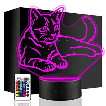 LED NIGHT LAMP CAT KITTEN 3D ANIMAL + REMOTE