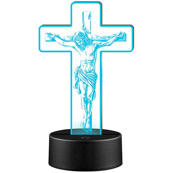 LAMPKA NOCNA LED STATUETKA 3D NA BIURKO KRZYŻ JEZUS + PILOT