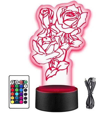 LED NIGHT LAMP ROSE 3D ROSES + REMOTE